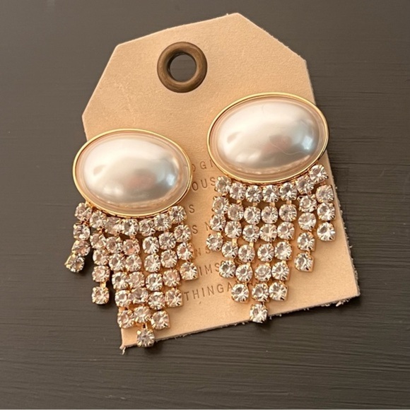 Anthropologie Crystal Fringe Pearl Earrings NWT - Picture 3 of 5